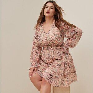 Torrid Pink Floral Mini Dress Long Sleeve Feminine Cottagecore Plus Short 3X